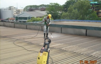 Step 1: Roof surface cleaning by using high water jet